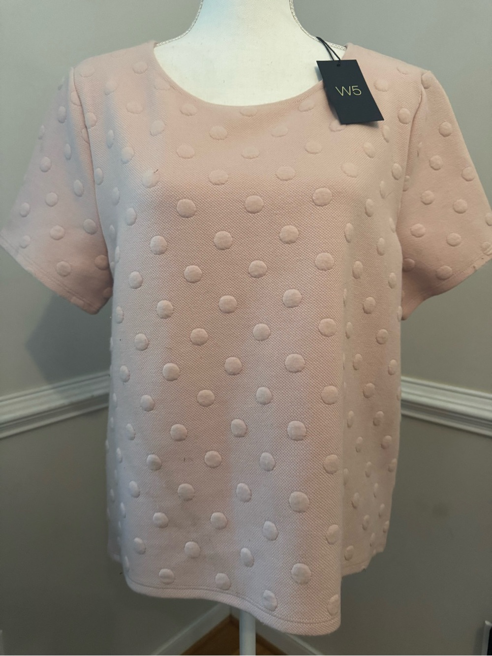 W5 Blush Pink Dot Textured Short-Sleeve Top Size L NWT